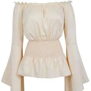 Beige smock pirate top w/ large bell sleeves